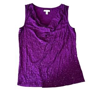 Ladies Charter Club Party Wear Purple Sequin Drape Neck Sleeveless Knit Top Med